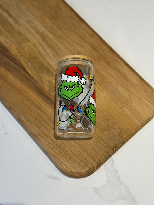 GRINCH LIGHTS 16oz GLASS CAN