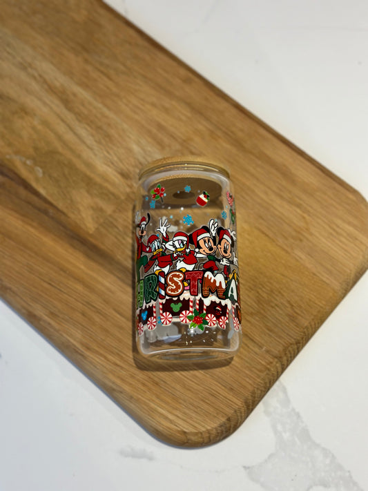 DISNEY CHRISTMAS TRAIN 16oz GLASS CAN